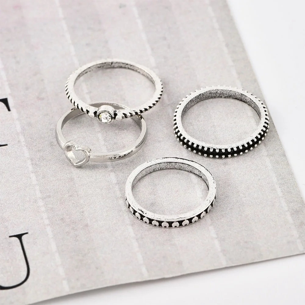 *HADASSAH* 4-Pc Silver Rhinestone Fashion Ring Set